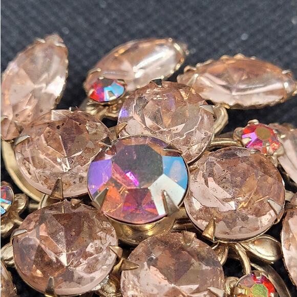 Vintage Luxe 1950s Flower Swirl Rhinestone Brooch Pink Red Retro Statement - Picture 6 of 10